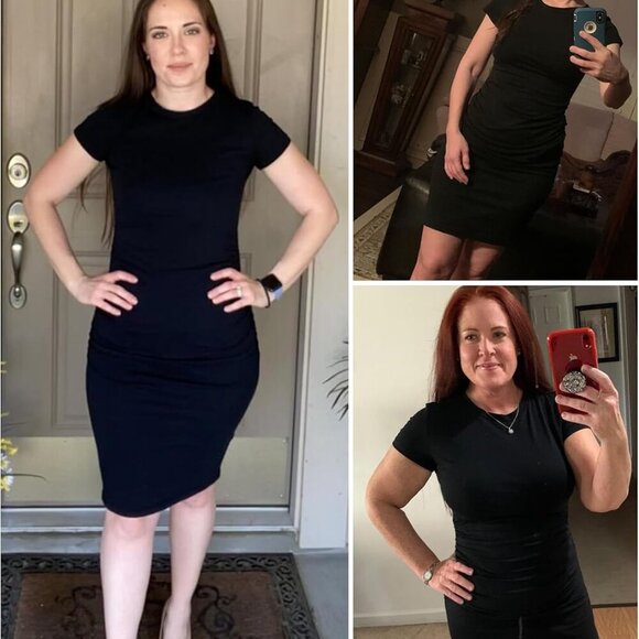 Women's Short Sleeve Ruched Casual Sundress Midi Bodycon T Shirt Dress - Picture 4 of 8